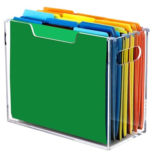 DINGHUO Acrylic Letter Size Hanging File Folder Organizer Box, Clear Portable File Storage Box with Handles, Desktop File Holder for Home, School -1 Pack - Image 1