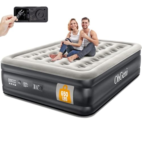 OhGeni Queen Air Mattress with Built in Pump, Inflatable Mattress Blow Up Bed 18 Raised Comfort,Upgraded Surface Portable Mattress, Air Bed for Camping, Home and Guest, Colchone Inflable, 650 lbs Max - Image 1