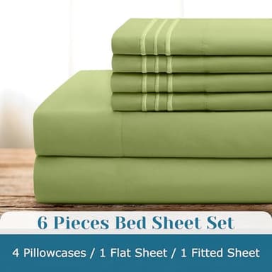 BYSURE 6 Pieces Bed Sheets Set with Pockets on Side(King, Sage Green), Sweat-Wicking Breathable Sheets, 16-inch Super Soft Hotel Embroidered Microfiber Sheet Set - Image 4