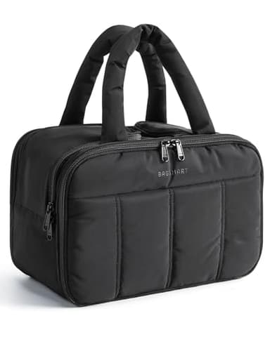 BAGSMART Travel Toiletry Bag, Puffy Large Toiletry Bag for Women, Lightweight Cosmetic Makeup Bag Organizer with Handle for Traveling, Accessories, Essentials, Toiletries (Black) - Image 1
