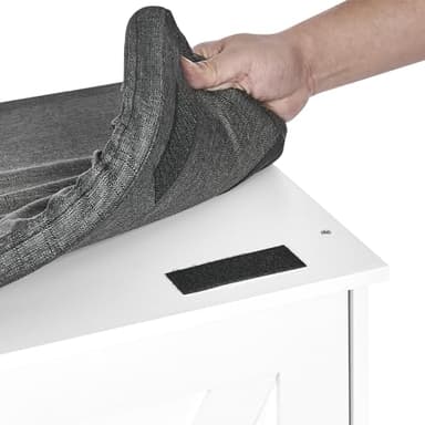 HOMSHO 2-Tier Storage Bench, 47.2" Wide Shoe Bench with Padded Seat Cushion, Entryway Bench with 4 Barn Doors and Adjustable Shelf, White - Image 9