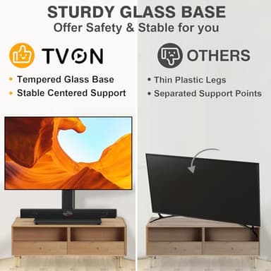 TVON Universal TV Stand Base, Swivel Table Top TV Stand for 20-43 inch TVs/Monitors with 4 Level Height Adjustment and Tempered Glass Base, Holds up to 88 Lbs, VESA 200x200mm - Image 4