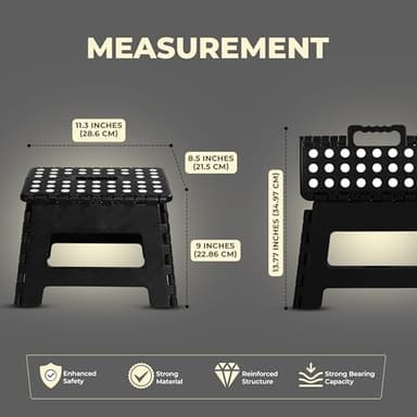 Utopia Home Folding Step Stool - (Pack of 1) Foot Stool with 9 Inch Height - Holds Up to 300 lbs - Lightweight Plastic Foldable Step Stool for Kitchen, Bathroom & Living Room (Black) - Image 2