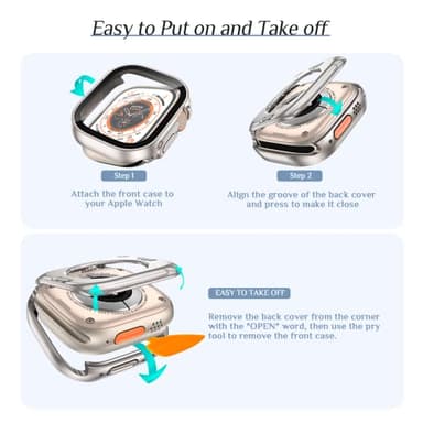 Goton 2 in 1 Waterproof Case for Apple Watch Ultra 3/2/1 Screen Protector 49mm, 360 Protective Glass Face Cover Hard PC Bumper + Back Frame for iWatch Ultra Accessories 49 mm, Clear - Image 7