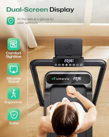 UREVO Smart Treadmill with 9% Incline, 3-in-1 Foldable Treadmill with Handle for Home/Office Fitness, Runner-Focused Design, 6 HIIT Programs & Auto Incline Follow Mode, 2 Display Screens, Plug & Play - Image 7