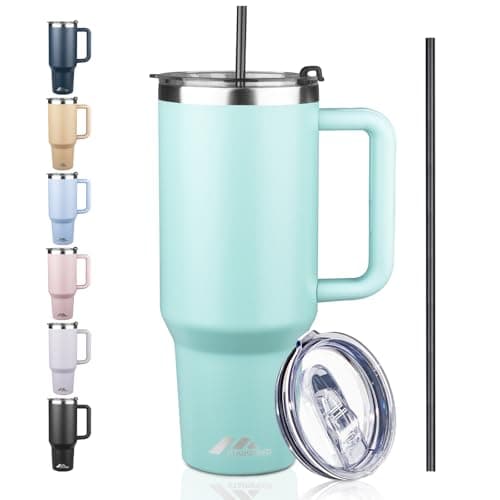 StarSpeed 40 oz Tumbler with Handle and Straw Lid | Stainless Steel Water Bottle Travel Mug Reusable Insulated Cup With Lid And Straw, Keep Cold Heat and Ice for Hours(40oz,Dew) - Image 1