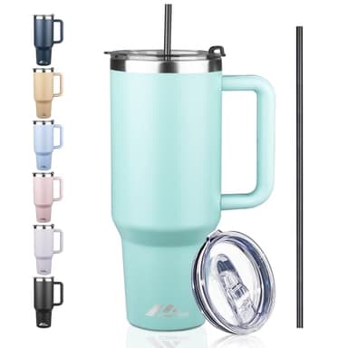 StarSpeed 40 oz Tumbler with Handle and Straw Lid | Stainless Steel Water Bottle Travel Mug Reusable Insulated Cup With Lid And Straw, Keep Cold Heat and Ice for Hours(40oz,Dew) - Image 1