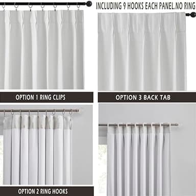 Kayne Studio White Full Blackout Linen Textured Pinch Pleated Curtains 102 inch Extra Long for Living Room,Thermal Insulating Pinch Pleated Drapes for Traverse Rod,40" x 102",9 Hooks,1 Panel - Image 3