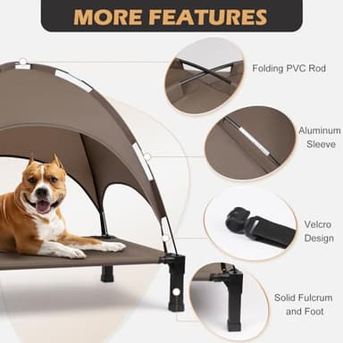 Heeyoo Elevated Dog Bed with Canopy, Outdoor Dog Bed Cot with Removable Shade Tent, Portable Raised Pet Cot Cooling Bed for Dogs and Cats, Brown - Image 4