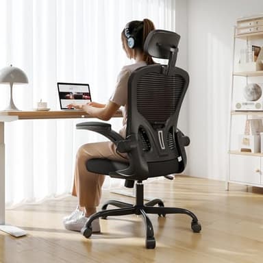 Office Chair Ergonomic Desk Chair, 330LBS Capacity, High Back Computer Chair for Long Hours Comfortable, Rolling Swivel Executive Task Chair for Home Office with Flip-up Armrests, Black - Image 1
