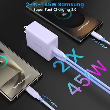 2Port 45W Super Fast Charger Type C, 2Pack 45W USB-C Charger Fast Charging for Samsung Galaxy S24 Ultra/S24+/S24/S23 Ultra/S23+/S22/S20/Note10+ with 2X 10ft Type C Cord (Purple) - Image 2