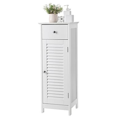 VASAGLE Bathroom Storage Cabinet, Small Slim Bathroom Floor Cabinet with Drawer and Shutter Door, for Living Room, Bedroom, 11.8 x 12.6 x 34.3 Inches, White UBBC43WT - Image 6