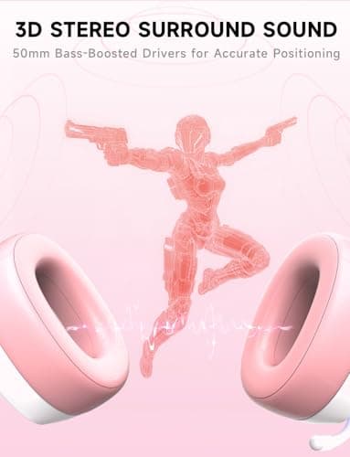 Gvyugke 2.4GHz Wireless Gaming Headsets for PS5, PS4, PC, Switch - Bluetooth 5.3 Gaming Headphones with Noise Canceling Mic, 7.1 Surround Sound, 70H Battery, RGB Lighting - Pink - Image 6