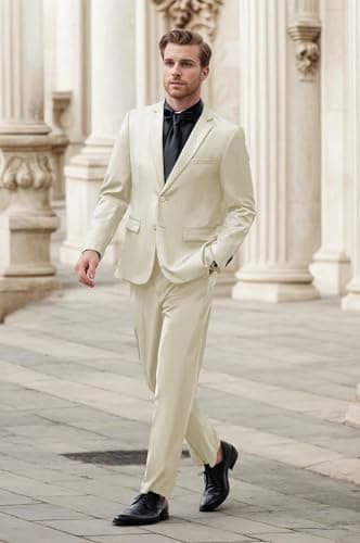 COOFANDY Men's 2 Piece Suits Classic Fit 2 Button Dress Suits Tuxedo Jacket Blazer for Wedding Business Dinner Prom Khaki - Image 4