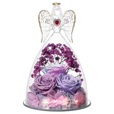 Tiaronics Mothers Day Rose Gifts for Women, Large Angel Figurines with Real Roses, Preserved Real Flower Rose for Her-MultiPurple - Image 8