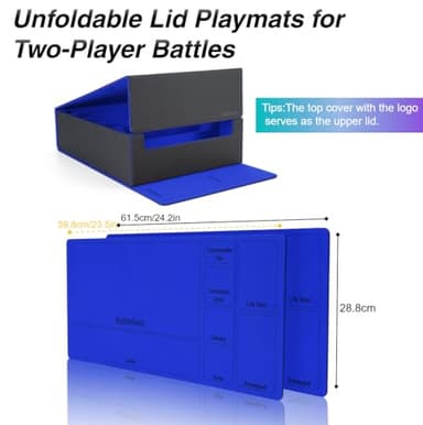 Venssu 5 Row Trading Card Storage Box With Dual-Function Playmat Lids, 3800+ Mtg Deck Box With 24 Colorful Divider Tabs, Compatible with Magic Cards (Black and Blue) - Image 3