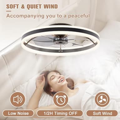 VOLISUN Low Profile Ceiling Fans with Lights and Remote, 23.6in Flush Mount Ceiling Fans with Light, 3000K-6500K Dimmable Fandelier LED Fan Light, Black Bladeless Ceiling Fans with Lights for Bedroom - Image 4