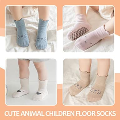 TRUEHAN 5 Pairs Toddler Non Slip Socks with Grips Baby Socks for Kids Girls Boys （5 Pairs Animal A，6-12 months） - Image 8