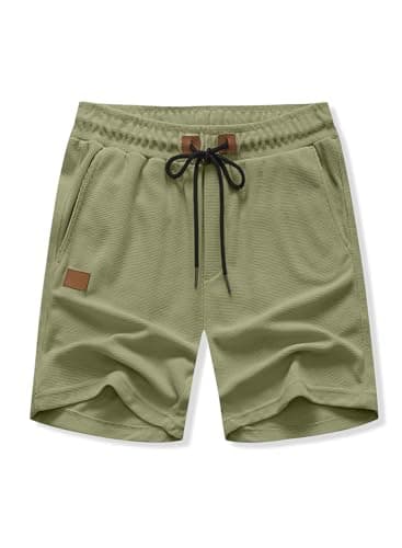 JMIERR Mens Sweat Shorts Summer Fashion Casual Elastic Waist Drawstring Waffle Sports Training Shorts with Pockets 5 Inch Inseam, 3XL, Green - Image 5