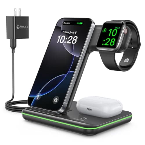WAITIEE Wireless Charger for iPhone 16 15 14 13 12 11 X 8, 3 in 1 Charging Station for Apple Watch 10/9/8/7/6/5/4/3/2/SE/Ultra/Ultra 2 & for AirPods 4/3/2/Pro/Pro 2 (Black) - Image 1