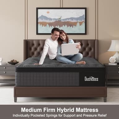 Duchessz Queen Mattress, 12 Inch Hybrid Mattresses Black with Gel Memory Foam and Individually Pocket Innerspring Euro Top Medium Firm for Motion Isolation, Edge Support - Image 2
