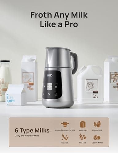 Dreo All-in-1 Milk Frother, Electric Foam Frother for Latte Art Microfoam and Coffee, 15oz/450ml Automatic Milk Warmer with 30 Drinks, Dishwasher Safe, Dairy/Plant-Based Milk - Image 4