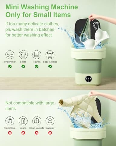 Portable Washing Machine, Mini Washer 13L Upgraded Capacity with 3 Modes Deep Cleaning for Underwear, Shirt, Baby Clothes, Small Items.Foldable Mini Laundry Washer for Apartments,Camping,Travel(Green) - Image 4