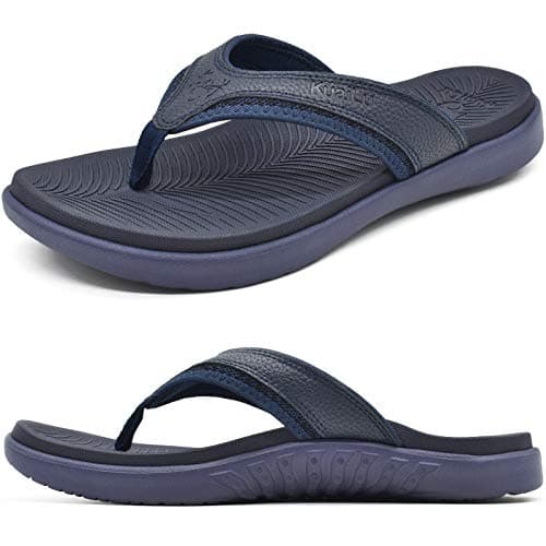 KuaiLu Mens Leather Sport Flip Flops Comfort Orthotic Thong Sandals with Plantar Fasciitis Arch Support for Outdoor Summer - Image 1