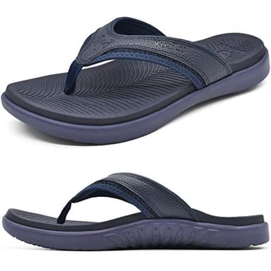 KuaiLu Mens Leather Sport Flip Flops Comfort Orthotic Thong Sandals with Plantar Fasciitis Arch Support for Outdoor Summer - Image 1