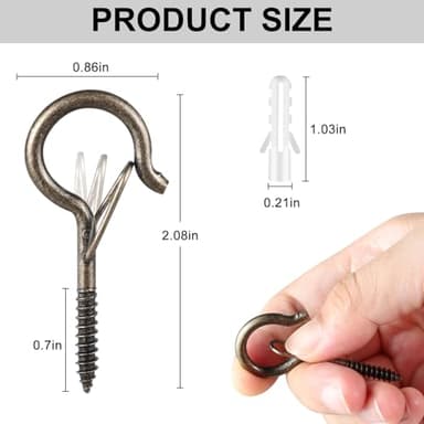 FSAH 35 PCS Screw-in Hooks for Outdoor String Lights, Q Hangers Hooks Outdoor for Outside, Swivel Hanging Basket Patio Light Hooks with Safe Buckle Screw in Planter Eye Hook for Wall Ceiling, Copper - Image 5
