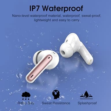 Wireless Earbuds, 2025 Bluetooth 5.4 Headphones in Ear with Stereo Deep Bass, 40H Bluetooth Ear Buds with 4 ENC Noise Cancelling Mics, IP7 Waterproof Earphones Hands-Free Calls LED Display Gold Pink - Image 6