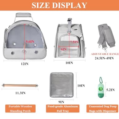 FCQQYWZ Bird Carrier Travel Cage with Stand, Small Bird Travel Carrier for Parrot with Perch, Side Access Window (Grey) - Image 4