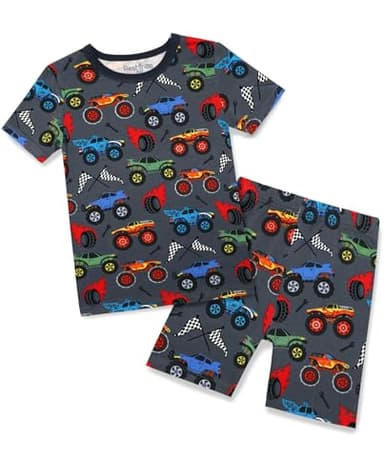 babee Reshinee Bamboo Viscose Toddler Truck Pajamas Boys Girls Kids Baby Cool Short Summer Pjs Set 4-5T Two Piece - Image 1