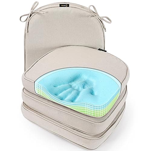 SUNROX Gel Memory Foam Chair Cushions, FadeShield Water-, Stain-Resistant Durable Reversible Seat Cushion Pads with Ties for Indoor/Outdoor Kitchen Dining Office, 19"x19", Set of 4, Cream - Image 1