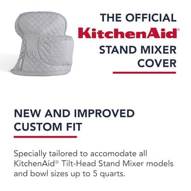 KITCHENAID Fitted Tilt-Head Stand Mixer Cover with Storage Pocket, Quilted 100% Cotton,14.4"x18"x10", Grey - Image 7