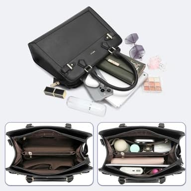 Keyli 2pcs Purses and Handbags for Women, Trendy Tote Shoulder Bag Top Handle Satchel Purse Waterproof Leather Crossbody Designer Bags with Pockets Black - Image 5