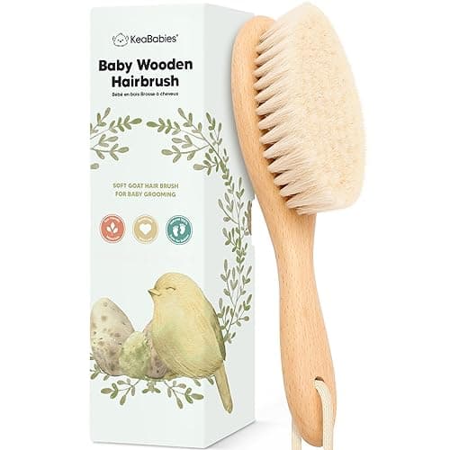 Wooden Baby Hair Brush - Cradle Cap Baby Brush with Soft Goat Bristles, Perfect Gentle Scalp Newborn Comb for Infant, Girls, Boys, Bath Essentials (Walnut, Oval) - Image 1