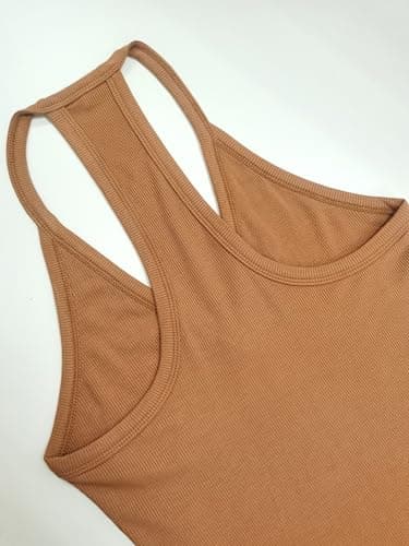 iGENJUN Women Workout Tops for Women Racerback Tank Tops 2025 Yoga Gym Ribbed Sleeveless Shirts Clothes,S,KhakiBeigeChoco - Image 4