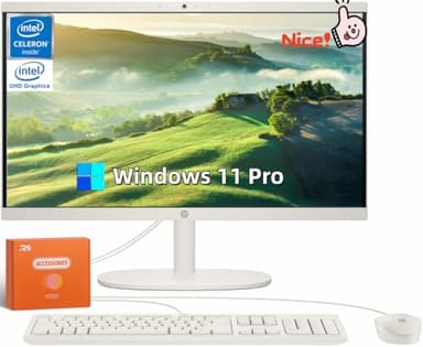 HP All-in-One Desktop Computer, 21.5" FHD Display, 16 GB RAM, 1 TB SSD, Intel Celeron J4025, Webcam, Intel UHD Graphics, Wi-Fi 6, Bluetooth, HDMI, Windows 11 Pro, Wired KB & Mouse, w/Accessories - Image 1
