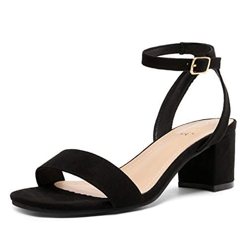 DREAM PAIRS Women's Open Toe Ankle Strap Low Block Chunky Heels Sandals Party Dress Pumps Shoes,Size 9,Black/Suede,CARNIVAL - Image 1