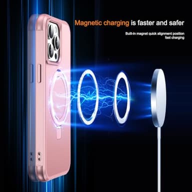 SKYLMW Compatible with iPhone 15 Pro Max Case with Invisible Magnetic O-Ring Stand Military-Grade Case for iPhone 15 ProMax 6.7" [Compatible with Mag-Safe][Great Grip Feeling], Rose Gold - Image 3