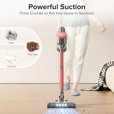 HOUSBRUSH Cordless Vacuum Cleaner with Self-Standing, Powerful Stick Vacuum Cleaners for Home, 8-in-1 Lightweight Rechargeable Vacuum, 7-Layer Filtration,Ideal for Carpet, Pet Hair, Hardwood Floors - Image 5