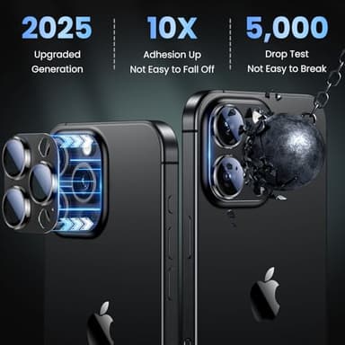 Uyiton Compatible with iPhone 16 Pro/iPhone 16 Pro Max Camera Lens Protector - [Not Easy to Break][Strong Adsorption][Case-Friendly] Metal Tempered Glass Rear Camera Screen Cover - Black Titanium - Image 2