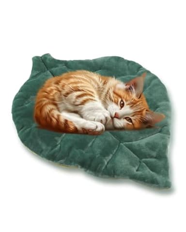 Rzxlszy Cat Mat Self Warming Cat Bed 26"x20" Leaf Shaped Cotton Soft Warm Pet Pad Blanket for Indoor Bed Couch Sofa Floors Cat and Dog Warm Mattress (Green) - Image 1
