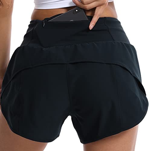 Kcutteyg Running Shorts for Women with Liner High Waisted Lightweight Womens Workout Shorts with Back Pocket- 4" (Black, S) - Image 1