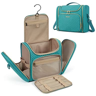 BAGSMART Toiletry Bag, Travel Toiletry Bag for Women, Water-resistant Cosmetic Makeup Bag, Large Capacity Door Room Essentials Travel Organizer for Full Sized Toiletries and Cosmetics, Blue - Image 1