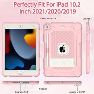 BMOUO Case for iPad 9th 8th 7th Generation (iPad 10.2 inch, 2021/2020/2019), Shockproof Protective iPad 10.2 Case with Built-in Stand/Pencil Holder, Pink - Image 4