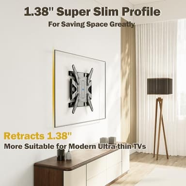 Mounting Dream Ultra Slim TV Wall Mount for 26-75 Inch Television, Full Motion Bracket with Smooth Extension, Swivel and Tilt, 1.38” Thin Low Profile TV Mount Fits 16'' Studs, Up to 400x400mm, 88lbs - Image 2