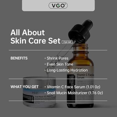 VGO Skin Care Set, with Snail Mucin 92% Moisturizer 1.76 Oz & Vitamin C Face Serum 1.01 Oz, Daily Hydrating & Firming Skincare Routine Kit for All Skin Type - Image 7