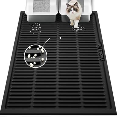 PetNova Extra Large Litter Mat: XL 40"x30" Silicone Waterproof Groove Design Litter Trapping Mat Easy to Clean for Multiple-Cats - Jumbo Non-Slip Cat Box Rug for Floor (Black) - Image 1